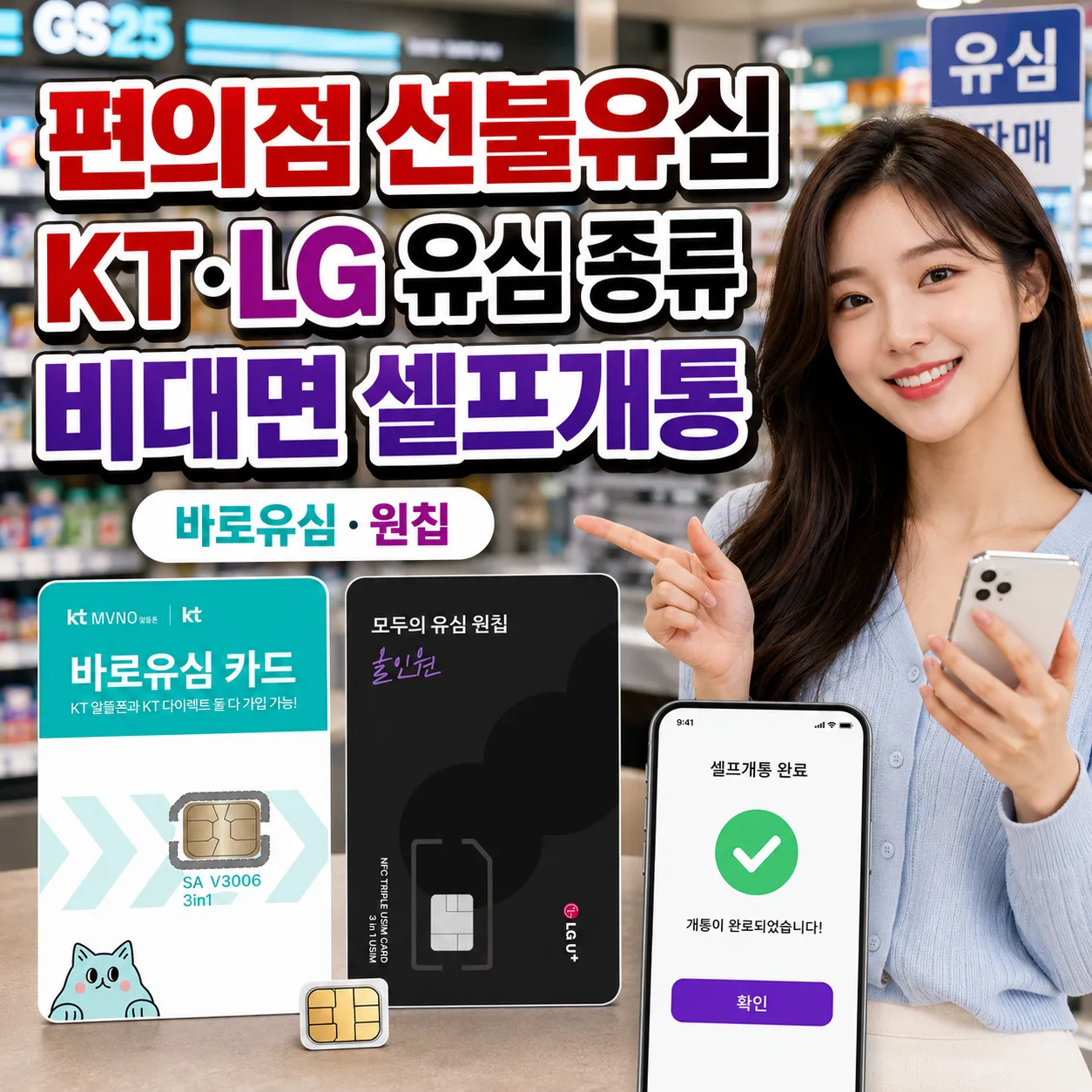 편의점 선불유심 구매와 KT LG 유심 종류 비대면 셀프개통 방법 안내 이미지