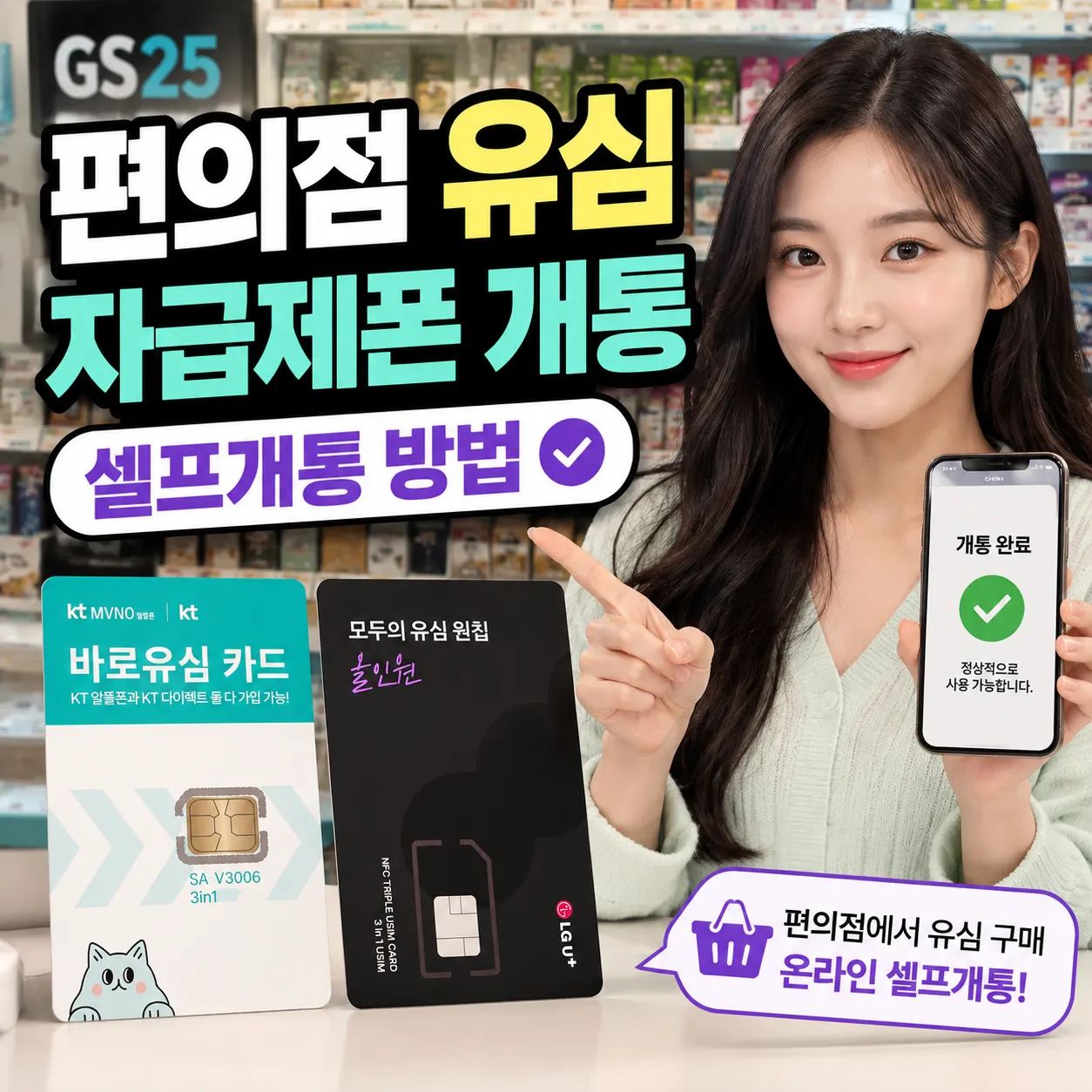 편의점 유심으로 자급제 폰 알뜰폰 셀프개통 방법 안내 이미지