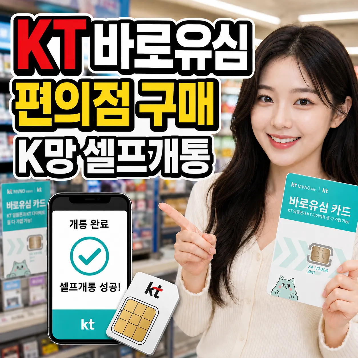 KT바로유심 편의점 구매와 앤텔레콤 K망 요금제 셀프개통 안내 이미지