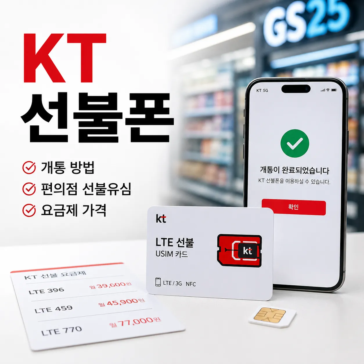KT 선불폰 개통 방법과 편의점 선불유심 종류 선불요금제 가격 안내 이미지
