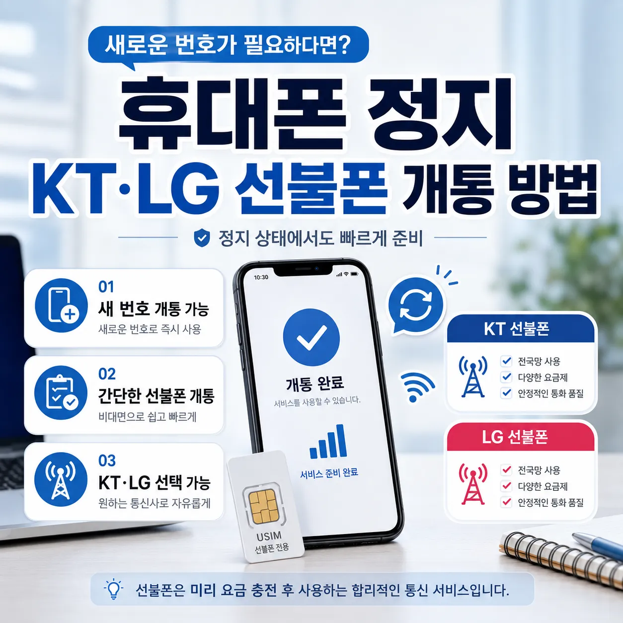 휴대폰 정지 상태에서 새 번호 KT LG 선불폰 개통 방법 안내 이미지
