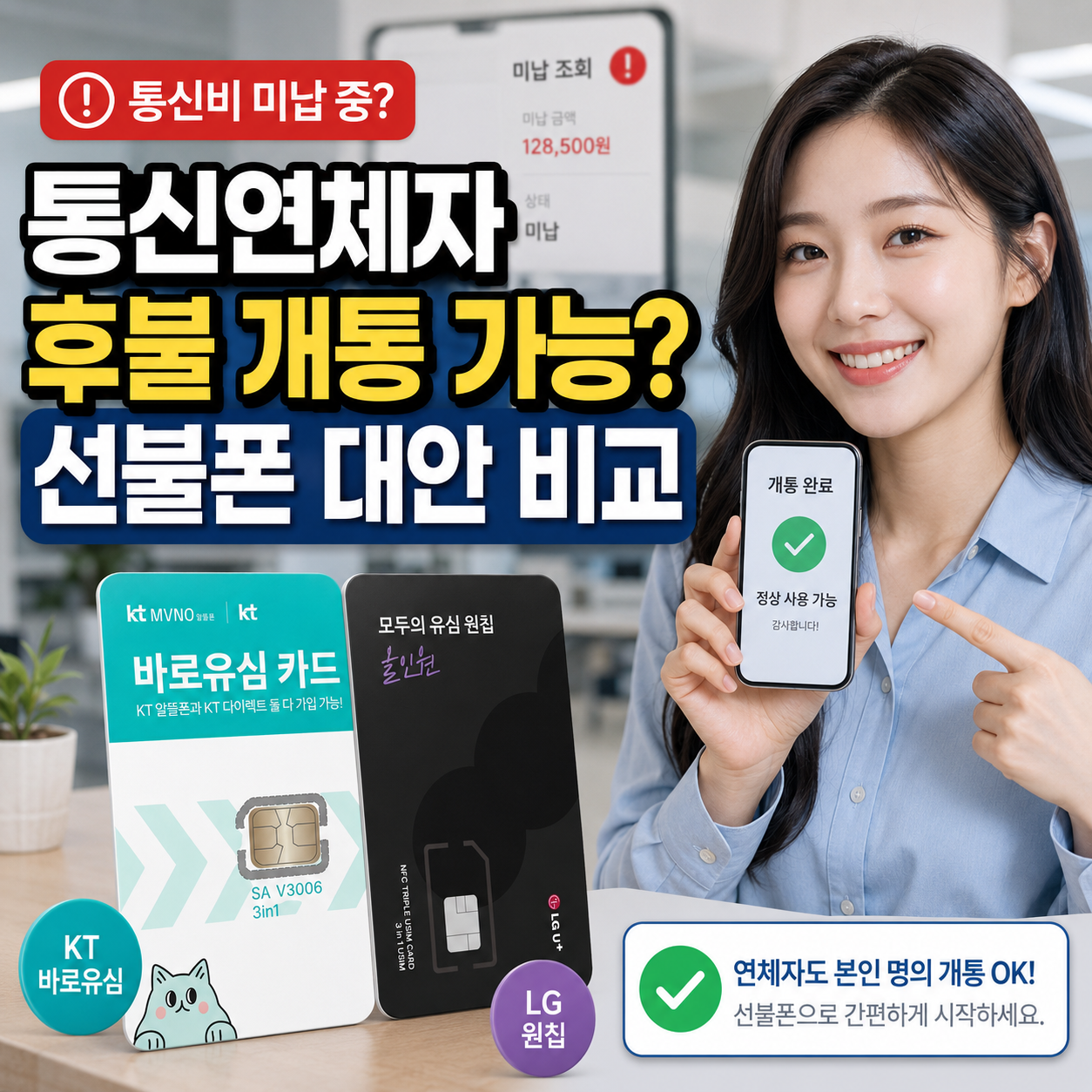 통신연체자 후불 개통 가능 여부와 미납 조회 선불폰 대안 비교 이미지